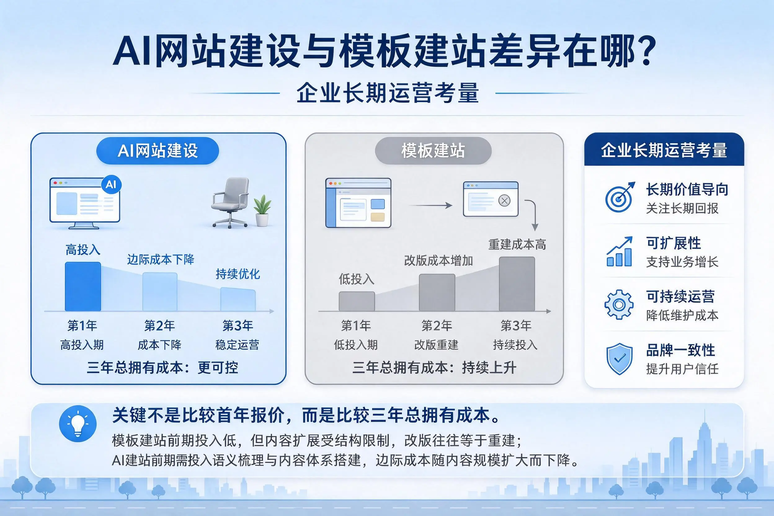 AI网站建设与模板建站差异在哪?娄底企业长期运营考量