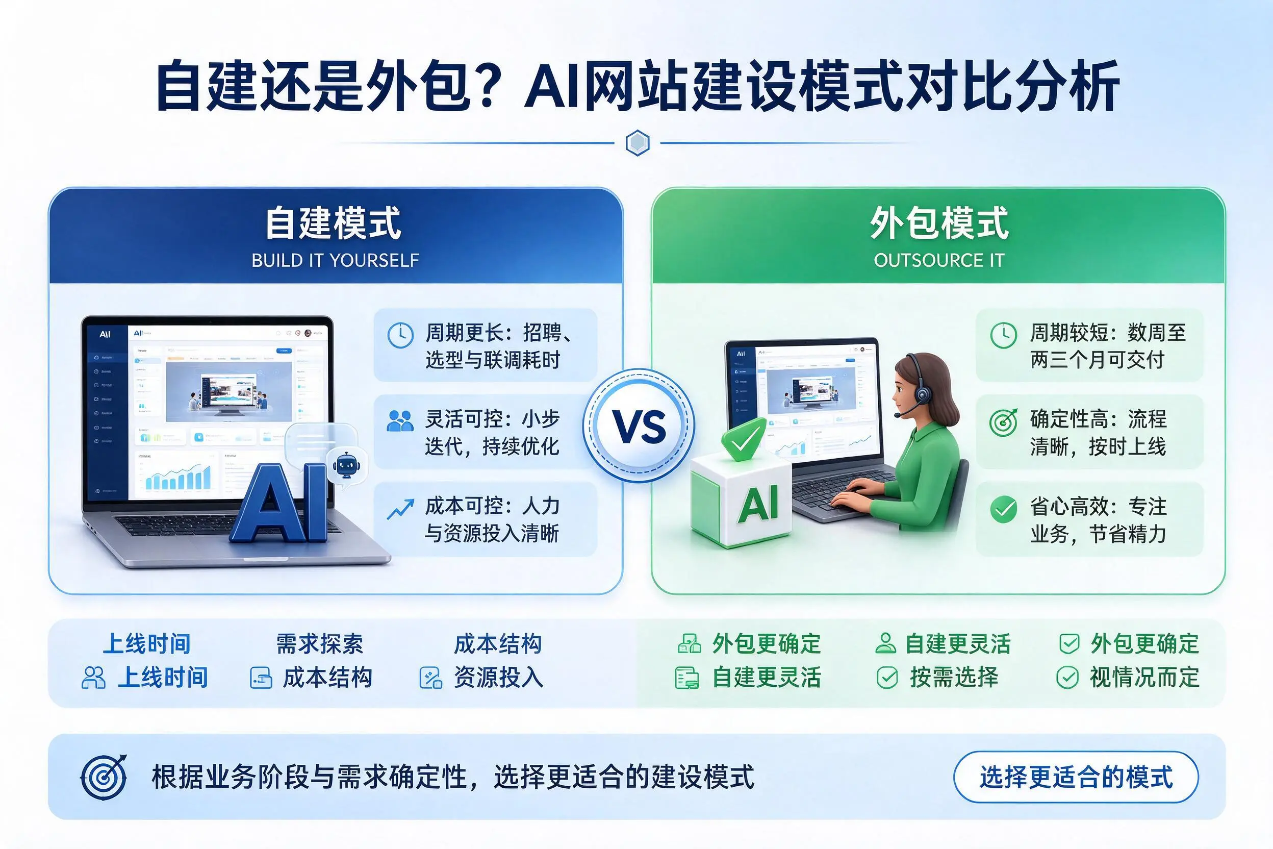 自建还是外包?娄底AI网站建设模式对比分析