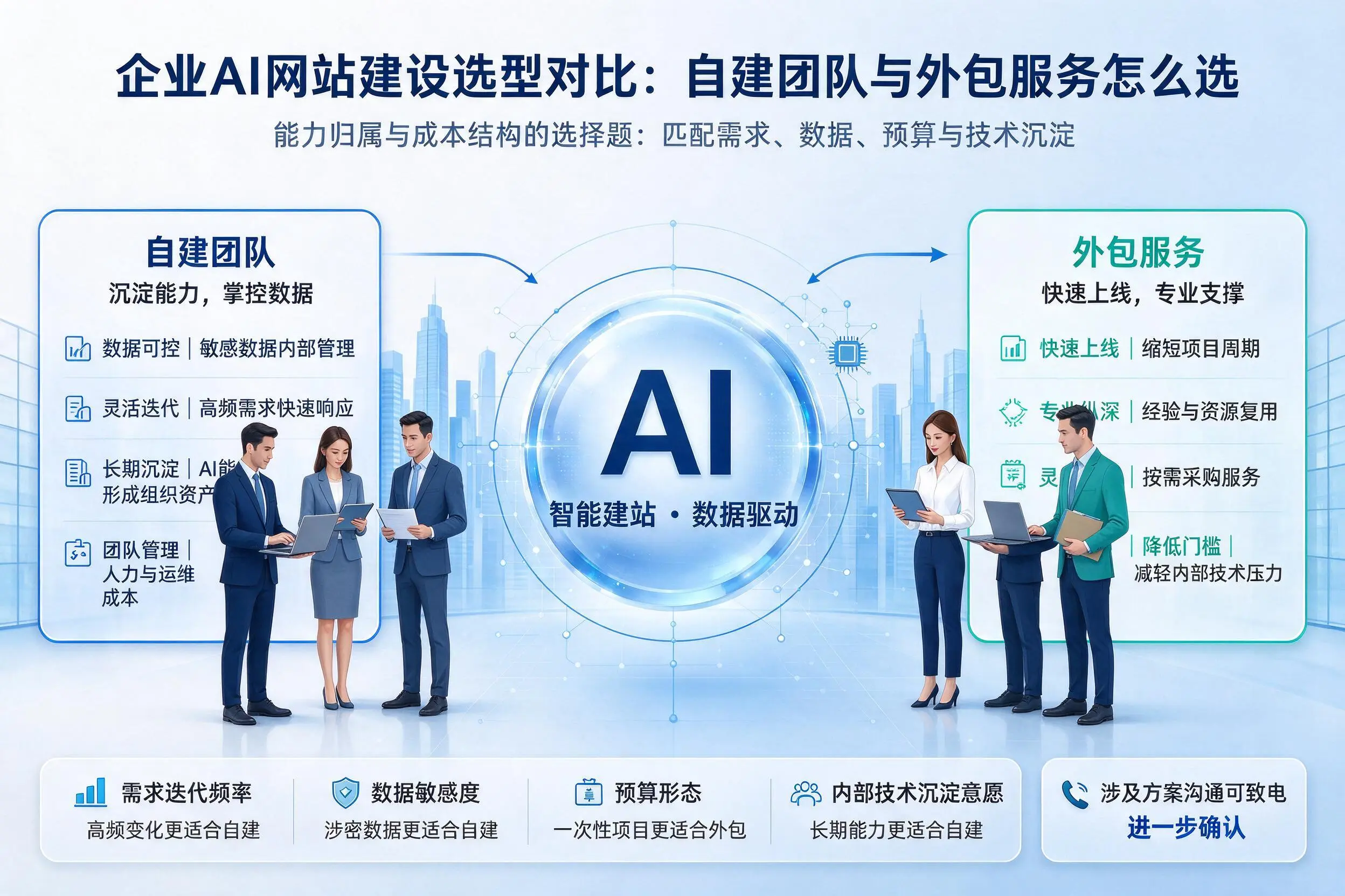 娄底企业AI网站建设选型对比：自建团队与外包服务怎么选