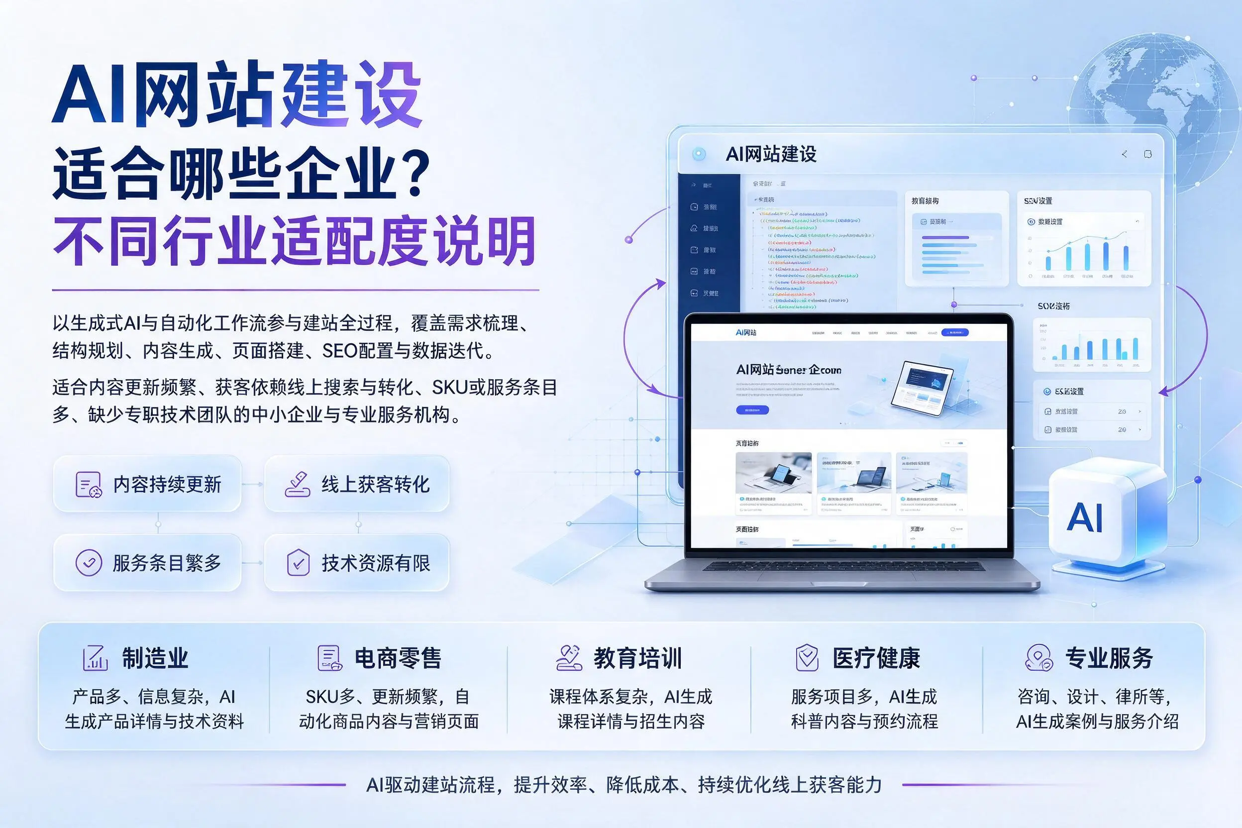 AI网站建设适合哪些企业?娄底不同行业适配度说明